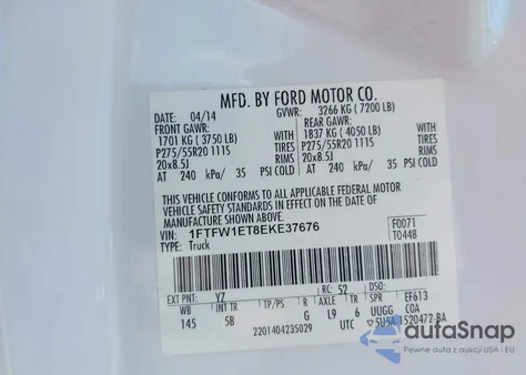 2014 Ford F-150 Fx4 from USA, damaged, VIN 1FTFW1ET8EKE37676